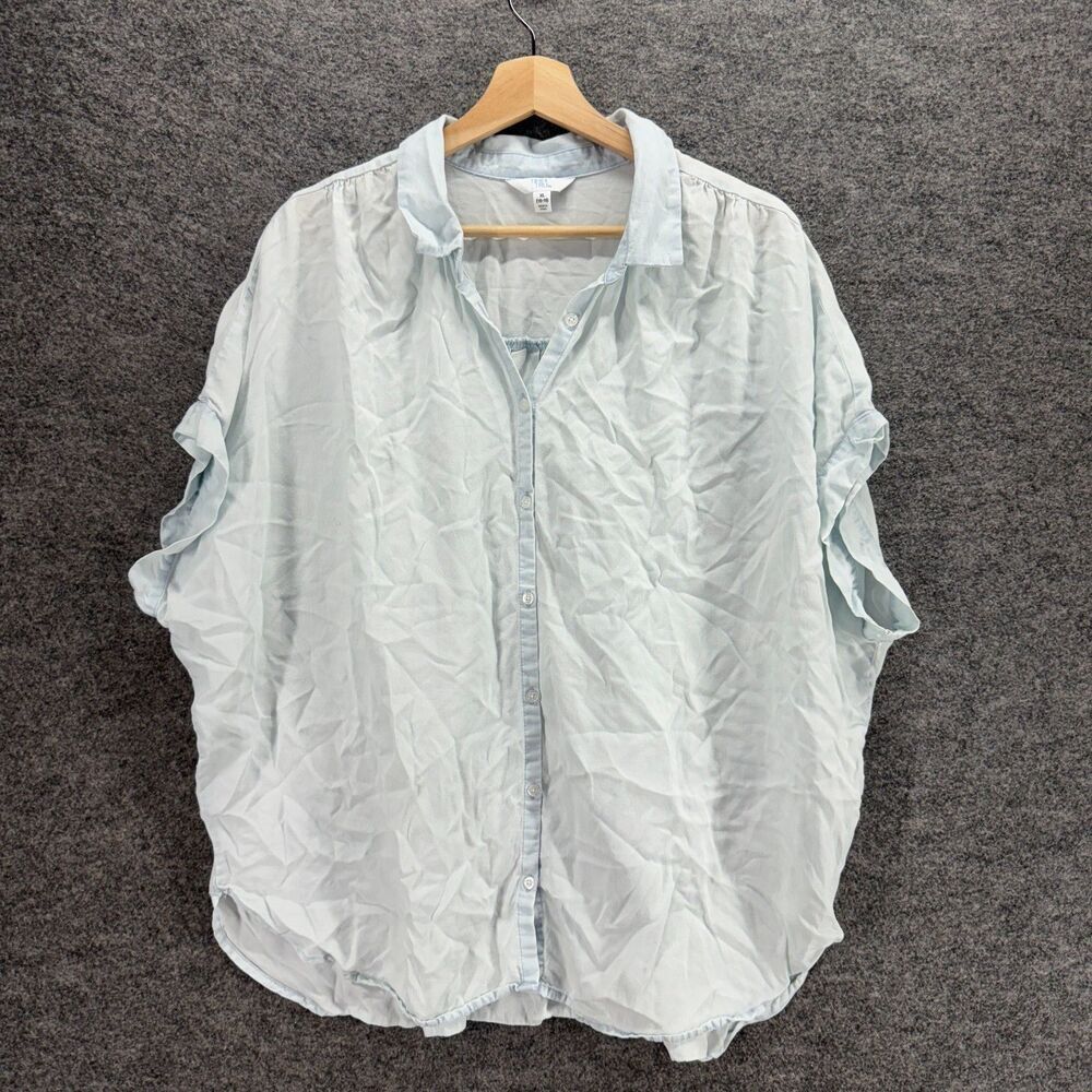 Time And Tru Shirt Women XL Blue Button Up Collared Short Sleeve Casual Solid